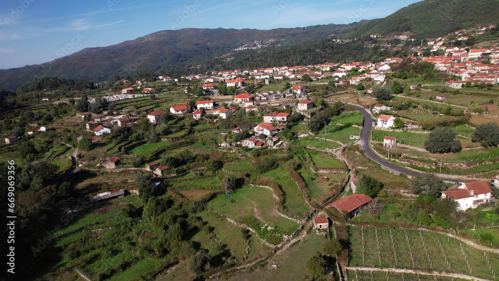 Aerial Photography of Soajo Village and Famous Graniers. Natural Park of Gerês, Portugal