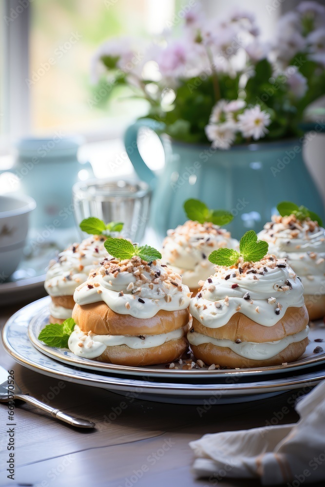 A traditional home made swedish semlor pastry.