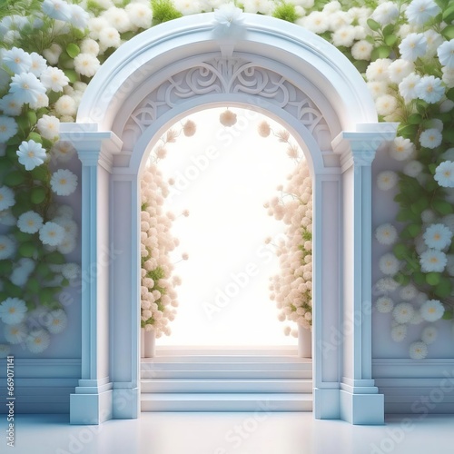 White portal with white flowers.