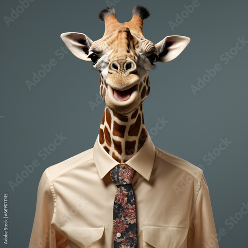 Giraffe in shirt of a man © franklin