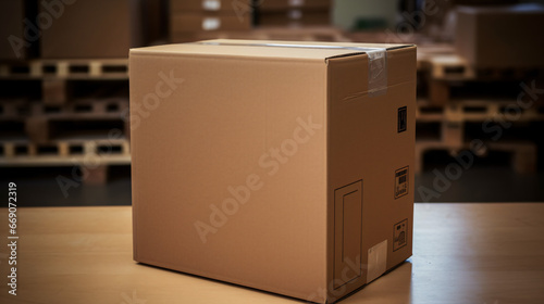 A parcel cardboard parcel box in a delivery photo