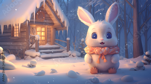 Cute New Year's bunny in a fairy forest © Taisiia