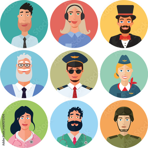 Vector flat profession character. Human profession icon. Friendly people illustration. Woman, lady, girl icon.