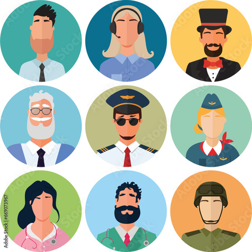 undefinedVector flat profession character. Human profession icon. Friendly people illustration. Woman, lady, girl icon.