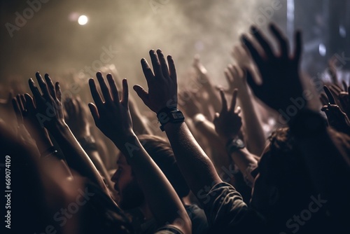 People enjoy the atmosphere, the music, and raise their hands in the air. Concert. Evening of Praise and Worship
