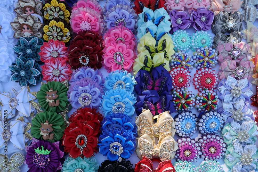 Selling handmade Danish hair clips - butterflies, bows, flowers - at the city fair