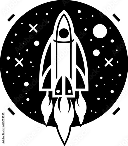 Rocket - Black and White Isolated Icon - Vector illustration