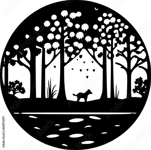 Forest - Black and White Isolated Icon - Vector illustration
