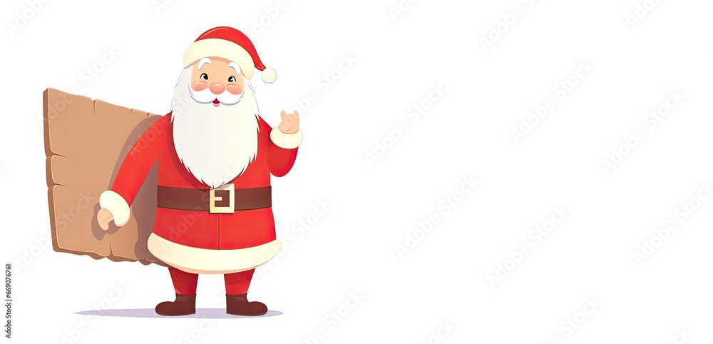 Happy Santa Claus pointing in blank wooden board advertisement banner with copy space
Happy Santa Claus pointing in blank wooden board advertisement banner with copy space
