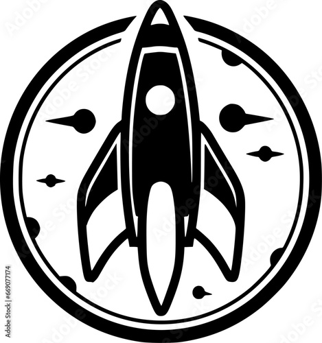 Rocket - Black and White Isolated Icon - Vector illustration