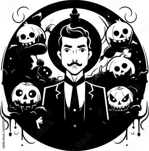 Fantasy - Black and White Isolated Icon - Vector illustration