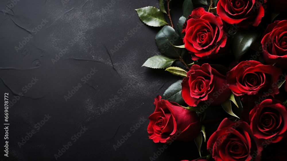 bouquet of red roses on black background