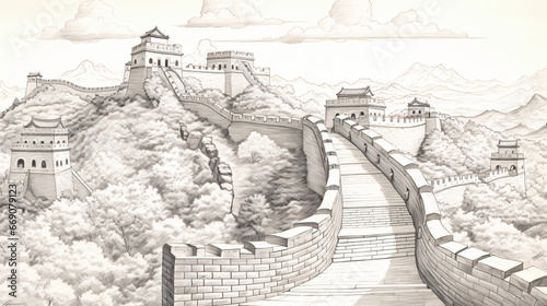 Illustration of a drawing of the great wall of china
