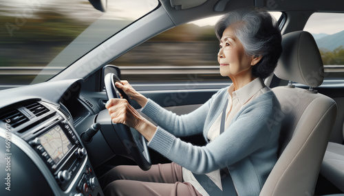 車内から見る日本の高齢者女性ドライバー