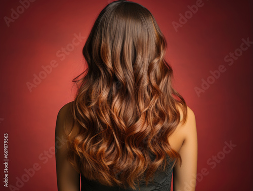 Hair dyed with the ombre or balayage technique, showcasing a model woman from the back.