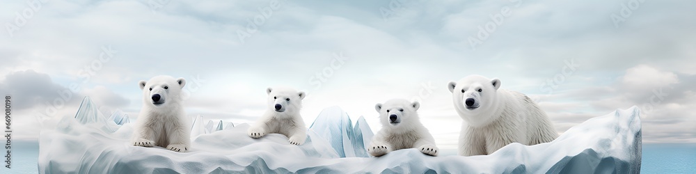 氷上のシロクマたち（3D）ジオラマ　横長
 - obrazy, fototapety, plakaty 