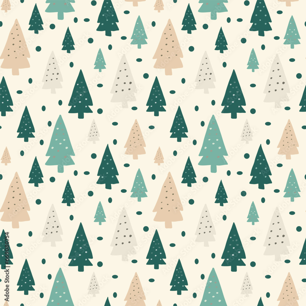 Vector New Year background, Christmas, holiday, wrapping paper, Christmas trees, snow. Continuous, seamless.