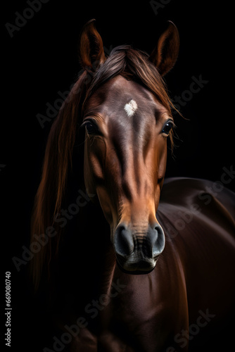 Portrait of a horses head in a dark background