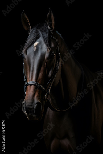 Portrait of a horses head in a dark background © Blazenka