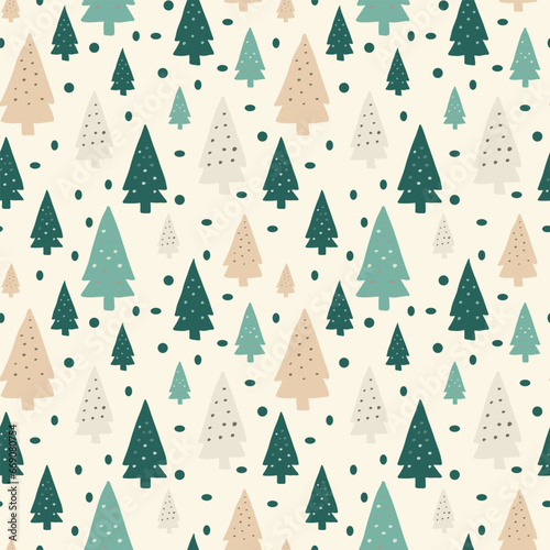 Vector New Year background, Christmas, holiday, wrapping paper, Christmas trees, snow. Continuous, seamless. © Iuliia