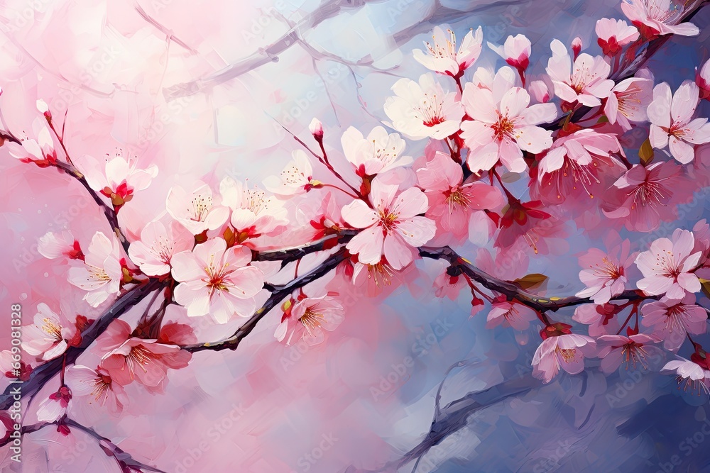Cherry blossom sakura background. Digital watercolor painting, Sakura. Cherry blossom. Spring flowers. Floral background, AI Generated