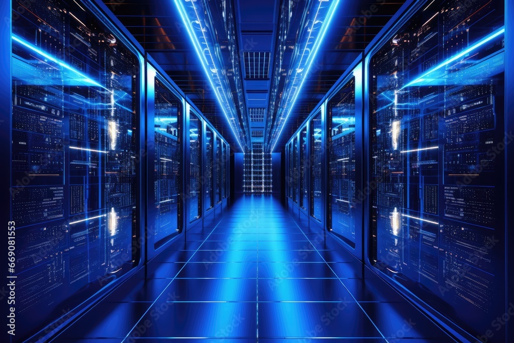 Server room data center. Internet and technology concept. 3D Rendering, server room data center with rows of server hardware. 3d rendering, AI Generated Server room data center. Internet and technology concept. 3D Rendering, server room data center with rows of server hardware. 3d rendering, AI Generated