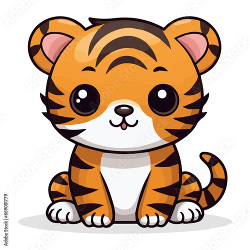 Fototapeta Naklejka Na Ścianę i Meble -  Tiger Cub Adorable Animal Vector Transparent SVG, Cute Nursery Decor Clip Art for Children's Room and Crafts