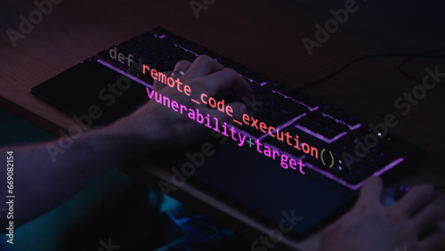 Remote code execution RCE vulnerability in text code editor screen.	