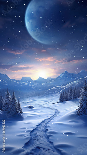 winter mountain landscape, created with generative ai technology.