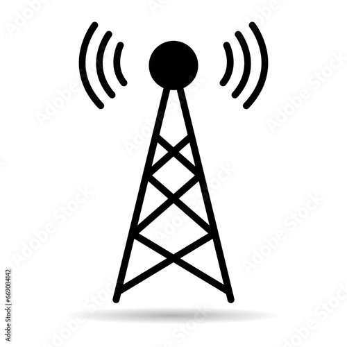 Signal tower shadow icon, wireless technology network sign, antenna wave radio vector illustration