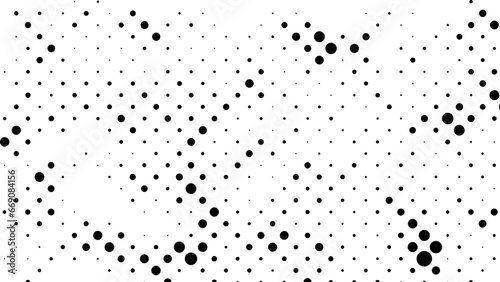 vector horizontal background in monochrome halftone style with randomly scattered dots.