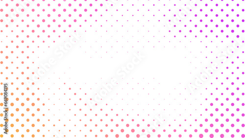 vector colored halftone overlay background. random scattering of spots in the form of a horizontal frame