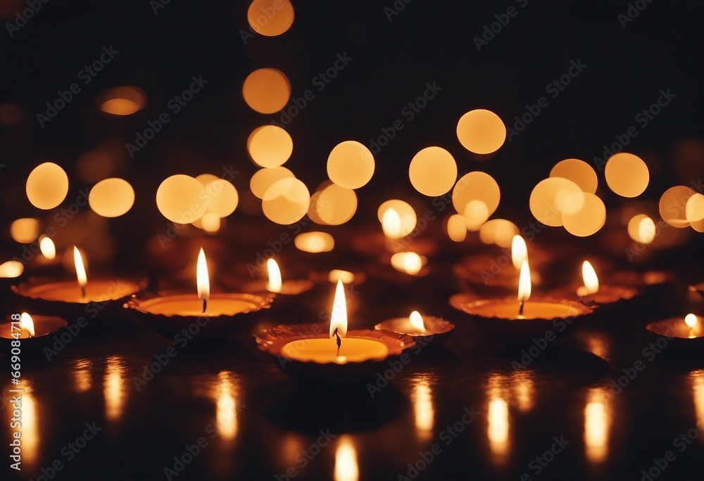 Illustation of Diwali festival of lights tradition Diya oil lamps against dark background