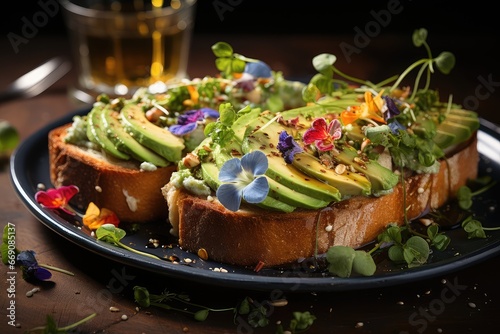 Avocado Toast for breakfast or lunch with rye bread, pumpkin seeds.
