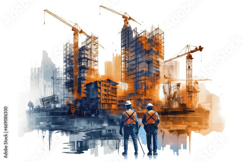 construction site with cranes illustration photo