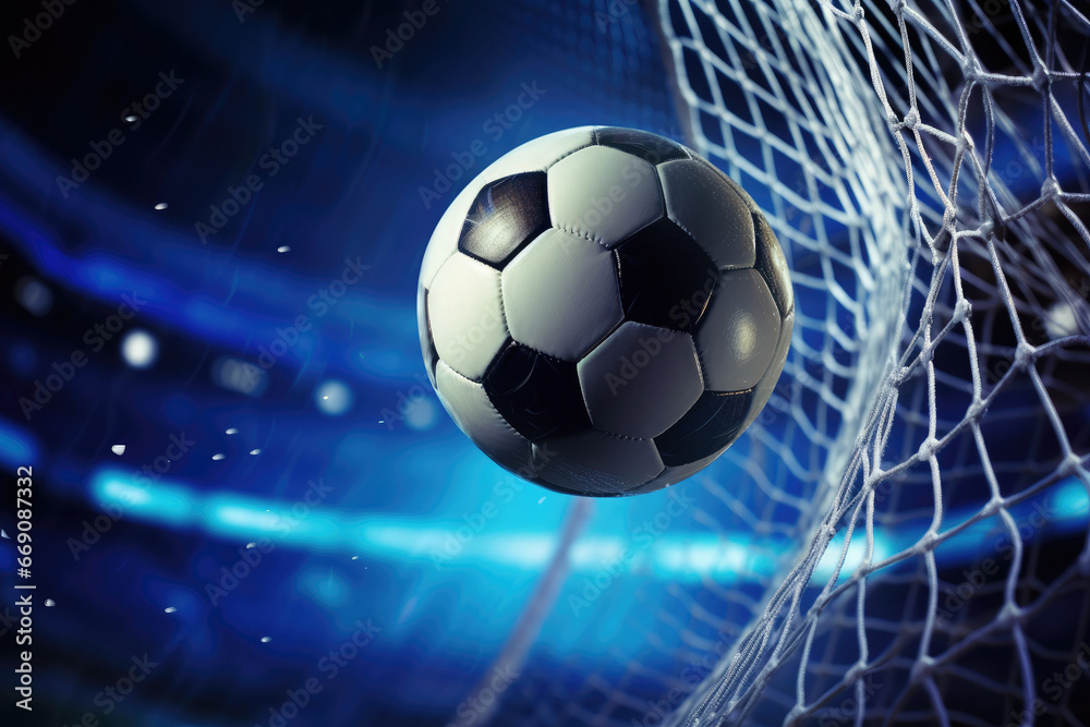 Fototapeta premium Football in Goal with blure backgrounf
