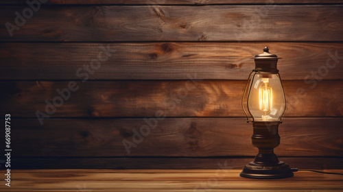 Lamp on wood background