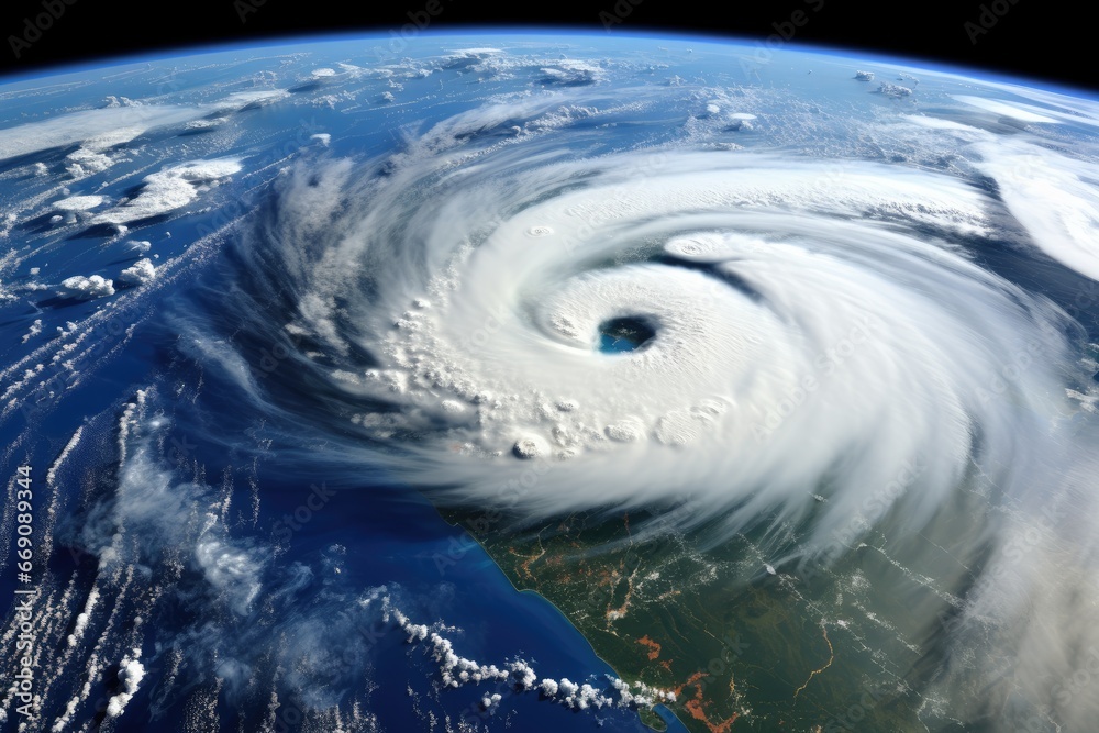 Satellite view of United States from space. 3D illustration with detailed planet surface, space view of the American Ian hurricane in Florida state of United States showing the, AI Generated