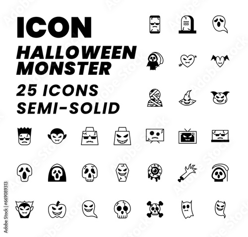 Icon pack Halloween Monster Semi solid, Halloween icon, Spooky, Scary, Horor, Simple and Minimalist icon