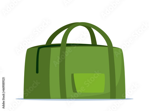 Green travel bag or bag for sportswear. Duffel bag for training and fitness. Vector illustration.