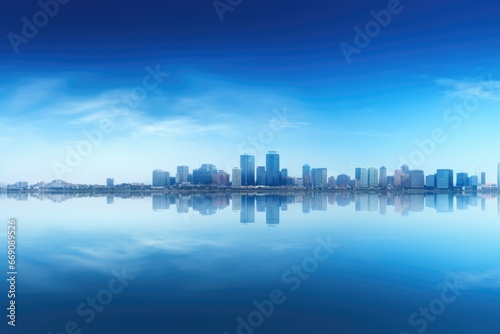 Blue tone panorama of waterfront city skyline