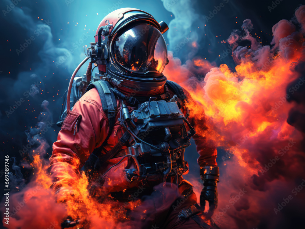 A portrait of an astronaut in the cosmos, exploring a colorful nebula. A portrait of an astronaut in the cosmos, exploring a colorful nebula.