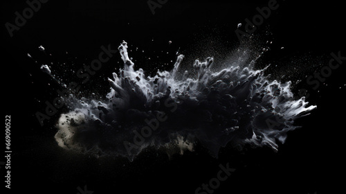 Explosion of black powder on black background. Background for for sales on Black Friday