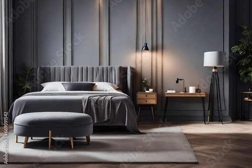 grey living room with bed and pillow © Zoraiz