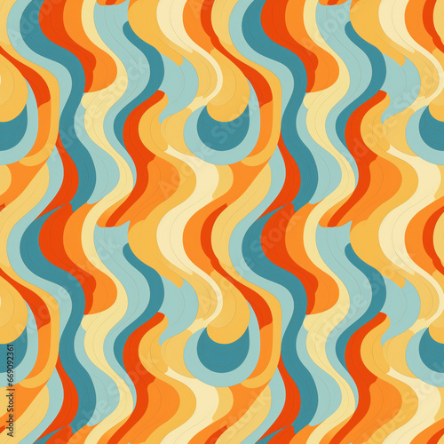 Abstract colorful shapes in 60s style wallpaper seamless pattern