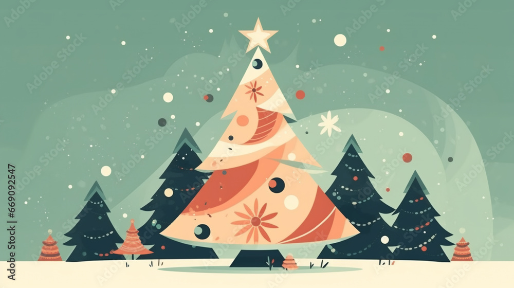 Illustration of winter christmas tree in the forest christmas scene. White seasonal landscape background. Illustration of winter christmas tree in the forest christmas scene. White seasonal landscape background.