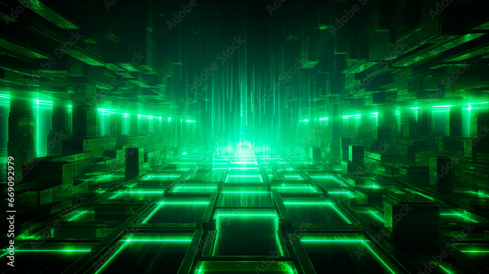 abstract infinite-dimensional Hilbert space going into the quantum Hall effect in fluorescent green, Generative AI