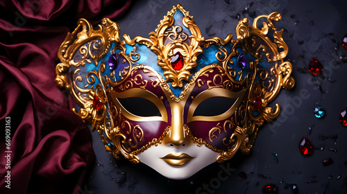 Colourful woman's venetian carnival mask on the black background.