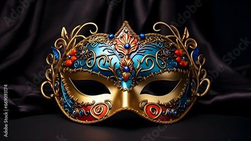 Carnival mask on black textured background.