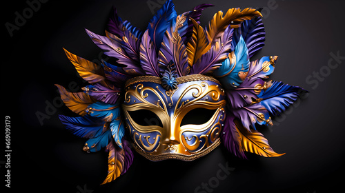 Purple and gold carnival mask on black. © SuperGlück